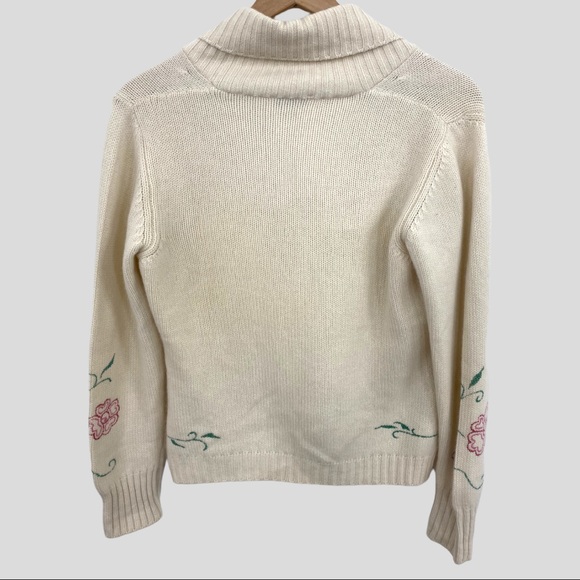 Vintage Mister Nic Cream Cashmere Cardigan Purple Pink Green Painted Flowers - Picture 9 of 10